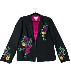 Draper's & Damon's Colorful Fun Embroidery Ribbon Flower Accent Blazer - Sz 12P